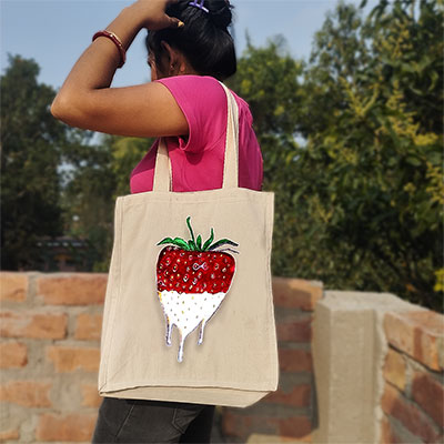 Hand Painted Strawberry Tote Bag for Everyday Use | Tote Bag for Daily Use